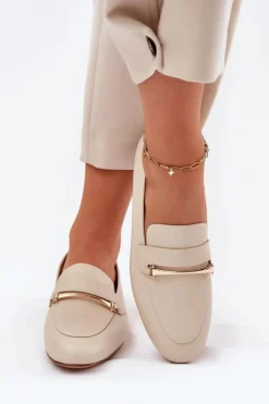 Skórzane Półbuty Mokasyny Damskie Maciejka K6809-04 Beżowe