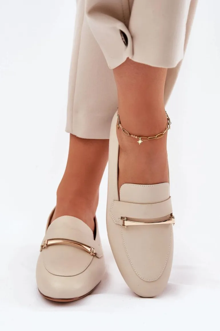 Skórzane Półbuty Mokasyny Damskie Maciejka K6809-04 Beżowe