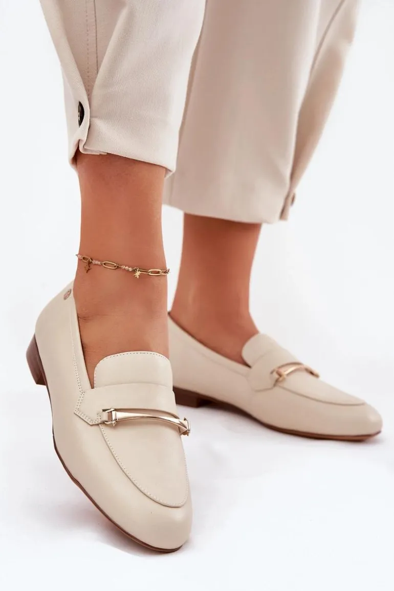 Skórzane Półbuty Mokasyny Damskie Maciejka K6809-04 Beżowe