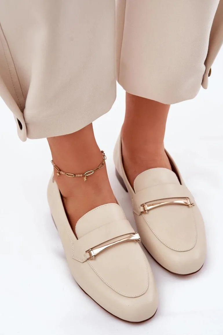 Skórzane Półbuty Mokasyny Damskie Maciejka K6809-04 Beżowe