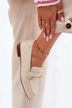 Skórzane Półbuty Mokasyny Damskie Maciejka K6809-04 Beżowe