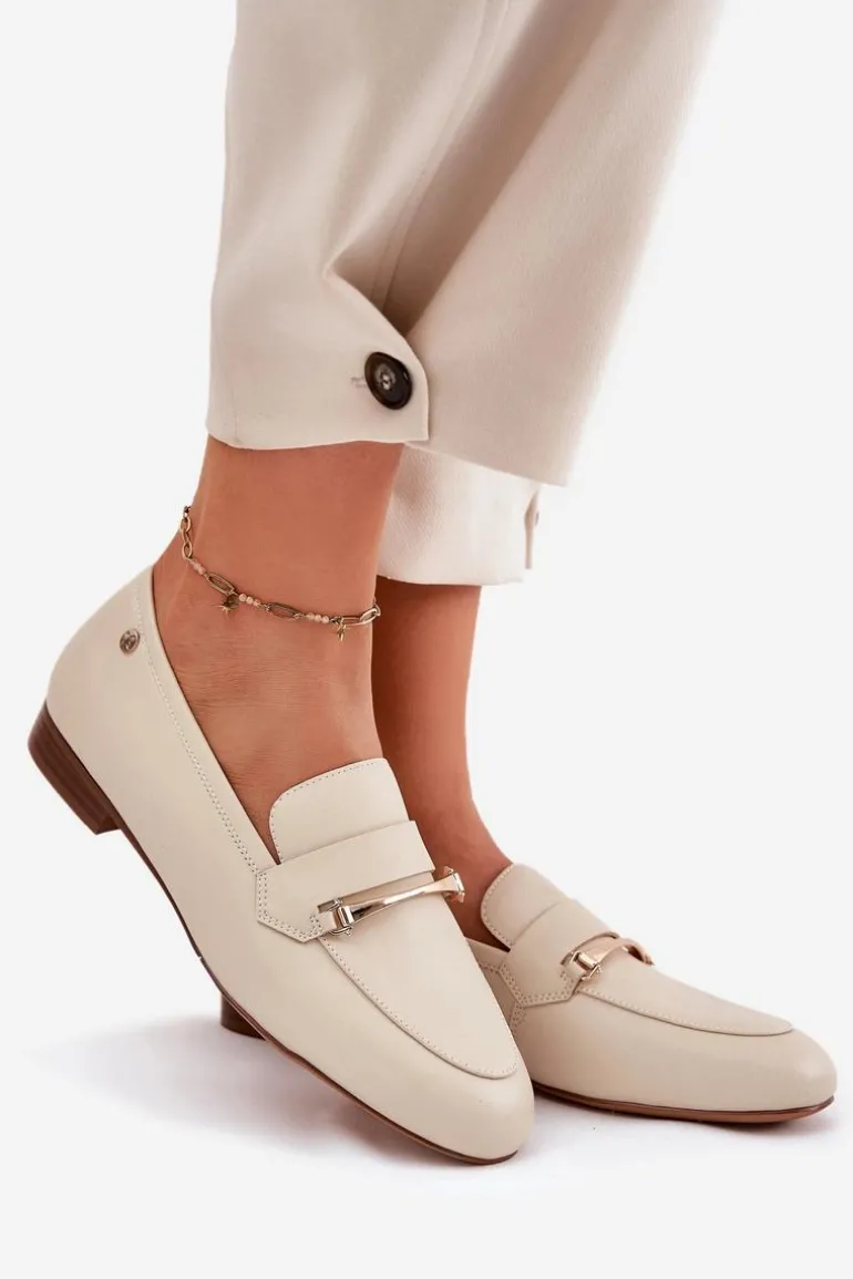 Skórzane Półbuty Mokasyny Damskie Maciejka K6809-04 Beżowe