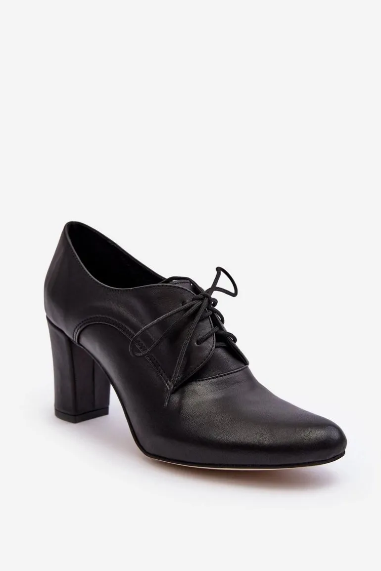 Skórzane Półbuty Na Obcasie Czarne Mavitte