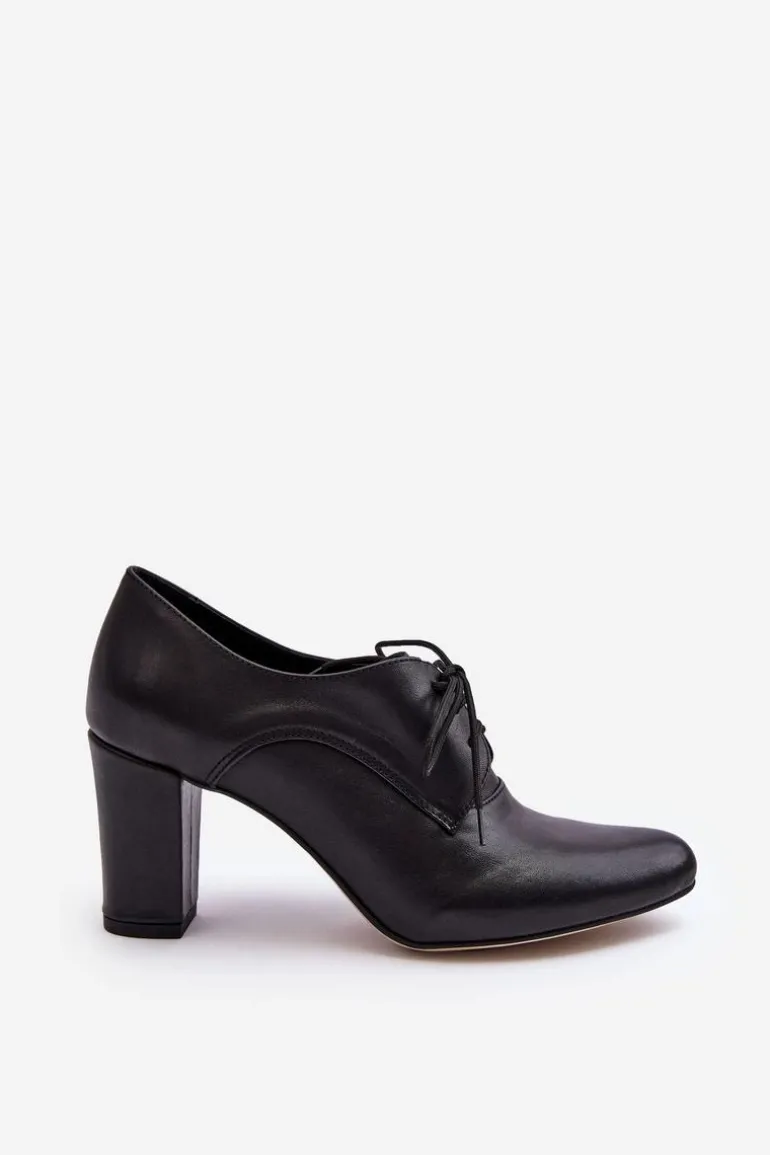 Skórzane Półbuty Na Obcasie Czarne Mavitte