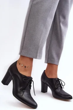 Skórzane Półbuty Na Obcasie Czarne Mavitte