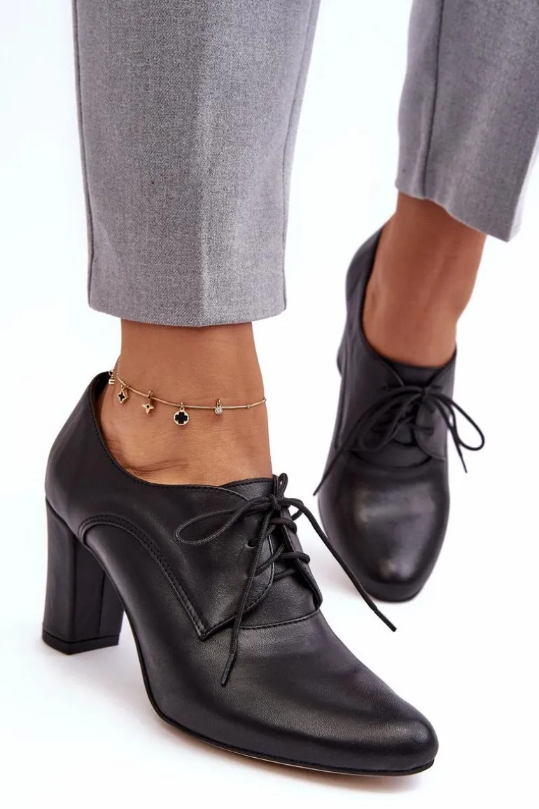 Skórzane Półbuty Na Obcasie Czarne Mavitte