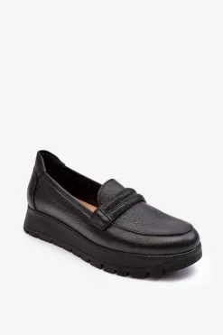 Skórzane Półbuty Na Platformie Z Ozdobą Czarne Lemar Lehira