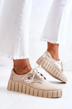 Skórzane Półbuty Na Platformie Beżowe Hypnosis