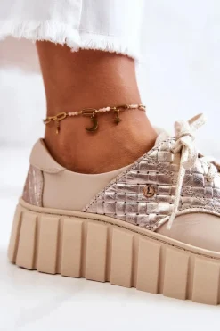 Skórzane Półbuty Na Platformie Beżowe Hypnosis