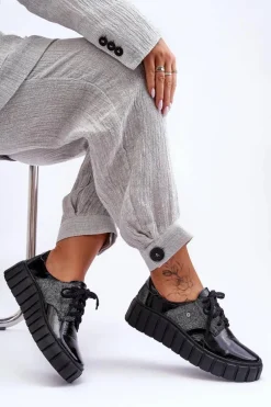 Skórzane Półbuty Na Platformie Czarne Lemar Hypnosis