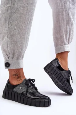 Skórzane Półbuty Na Platformie Czarne Lemar Hypnosis