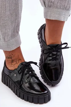Skórzane Półbuty Na Platformie Czarne Lemar Hypnosis