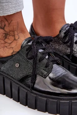 Skórzane Półbuty Na Platformie Czarne Lemar Hypnosis