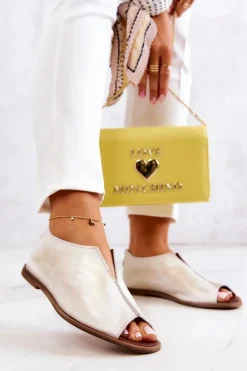 Skórzane Półbuty Na Suwak Nicole 2718/004 Biało-Złote