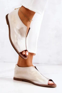 Skórzane Półbuty Na Suwak Nicole 2718/004 Biało-Złote