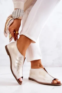 Skórzane Półbuty Na Suwak Nicole 2718/004 Biało-Złote