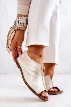 Skórzane Półbuty Na Suwak Nicole 2718/004 Biało-Złote