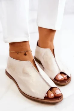 Skórzane Półbuty Na Suwak Nicole 2718/004 Biało-Złote