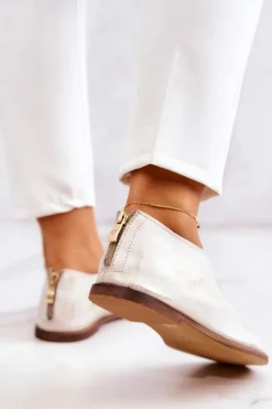 Skórzane Półbuty Na Suwak Nicole 2718/004 Biało-Złote