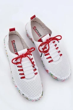 Skórzane Półbuty Na Wzorzystej Platformie Artiker 54C1567 Biało-Czerwone