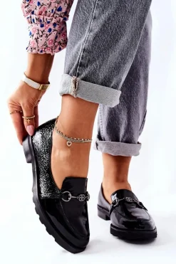 Skórzane Półbuty Nicole Lakierowane Czarne 2667