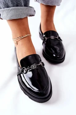 Skórzane Półbuty Nicole Lakierowane Czarne 2667