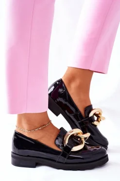 Skórzane Półbuty Nicole Lakierowane Czarne 2665