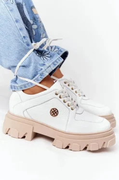 Skórzane Półbuty Oxfordy Lewski Shoes 3011-0 Białe