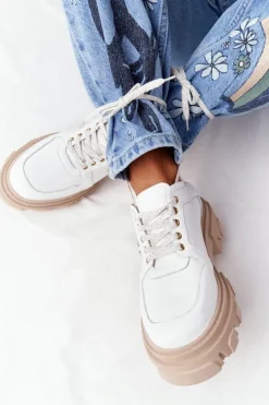 Skórzane Półbuty Oxfordy Lewski Shoes 3011-0 Białe