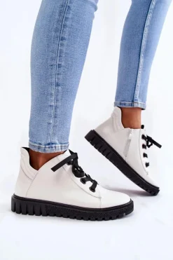 Skórzane Półbuty Sergio Leone PB210 Białe