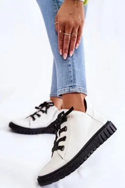 Skórzane Półbuty Sergio Leone PB210 Białe