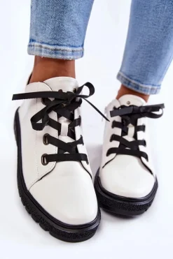 Skórzane Półbuty Sergio Leone PB210 Białe