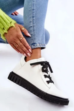 Skórzane Półbuty Sergio Leone PB210 Białe