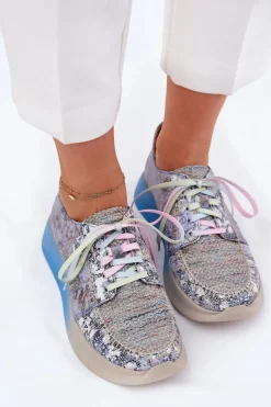 Skórzane Półbuty Sneakersy Damskie Na Platformie Maciejka 06776A-06 Niebieskie
