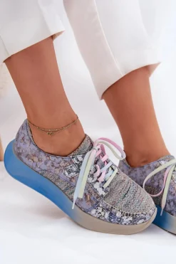 Skórzane Półbuty Sneakersy Damskie Na Platformie Maciejka 06776A-06 Niebieskie