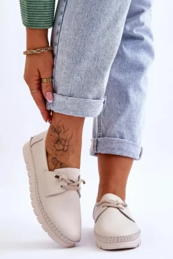 Skórzane Półbuty Wsuwane Beżowe Archie