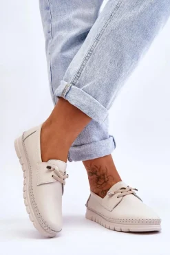 Skórzane Półbuty Wsuwane Beżowe Archie