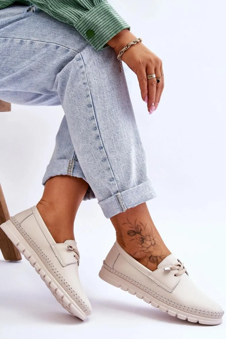 Skórzane Półbuty Wsuwane Beżowe Archie