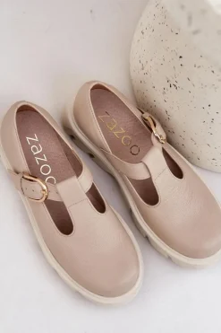 Skórzane Półbuty Z Klamrą Zazoo 20183 Beżowe