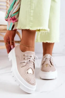 Skórzane Półbuty Z Sercem Beżowe Curtis