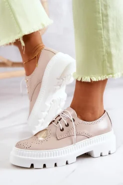 Skórzane Półbuty Z Sercem Beżowe Curtis