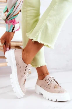 Skórzane Półbuty Z Sercem Beżowe Curtis