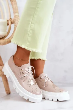 Skórzane Półbuty Z Sercem Beżowe Curtis