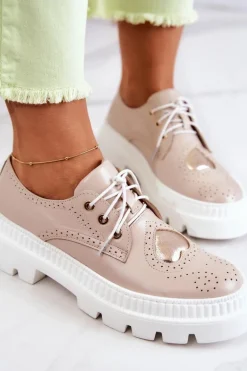 Skórzane Półbuty Z Sercem Beżowe Curtis