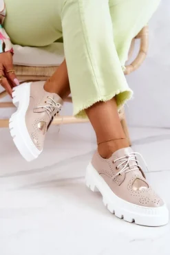 Skórzane Półbuty Z Sercem Beżowe Curtis