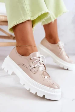 Skórzane Półbuty Z Sercem Beżowe Curtis