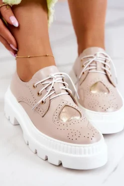 Skórzane Półbuty Z Sercem Beżowe Curtis