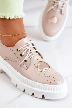 Skórzane Półbuty Z Sercem Beżowe Curtis