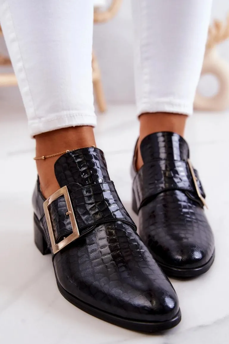 Skórzane Półbuty Ze Sprzączką Czarne Taliya