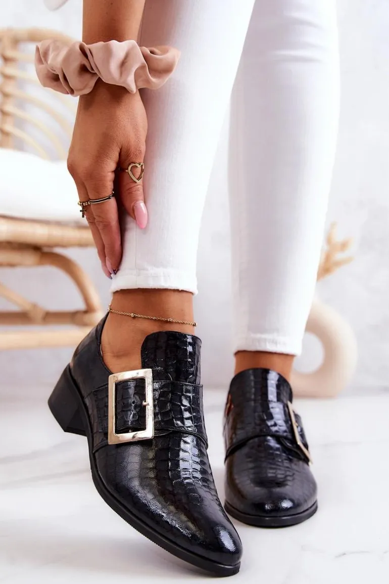 Skórzane Półbuty Ze Sprzączką Czarne Taliya